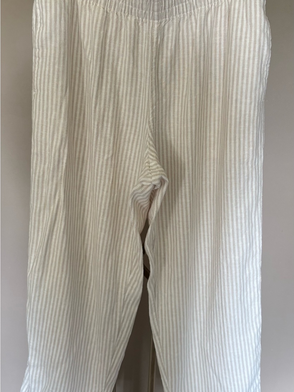 Old High Waisted Linen Blend Oat and White Stripe Straight Ankle Pants